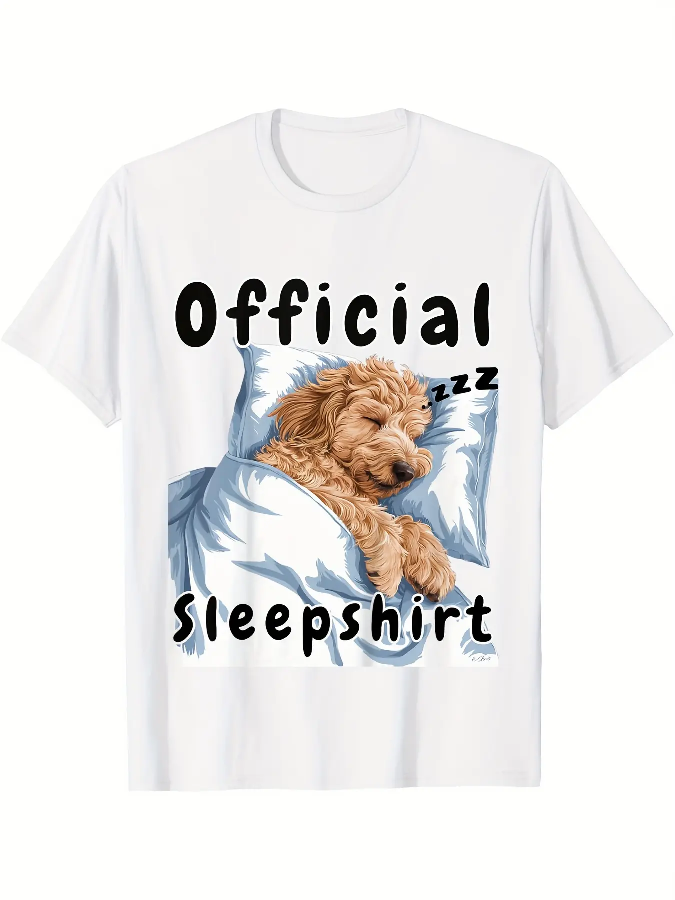 Suitable for Goldendoodle Dog Lover T-Shirt -  Cotton 180g Soft Breathable Crew Neck Tee with Goldendoodle Napping, Machine Washable Casual Shirt for Summer Outfits, Casual Attire for Pet Owners