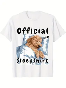 Suitable for Goldendoodle Dog Lover T-Shirt - 100% Cotton 180g Soft Breathable Crew Neck Tee with Goldendoodle Napping, Machine Washable Casual Shirt for Summer Outfits, Casual Attire for Pet Owners