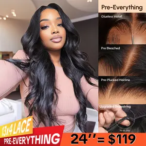 【24‘’=$119】13x4 Lace Front Pre-Everything Wig Body Wave Natural Black Color 180% Density Pre Plucked Clueless Julia Hair