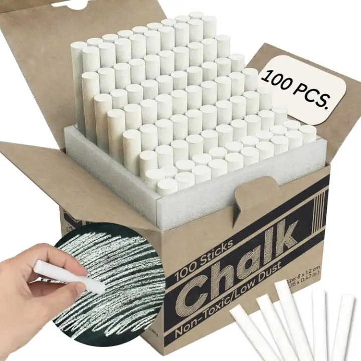 Chalk for Blackboard – 100 Sticks – White – Non-Toxic, Low Dust – Classroom & School Chalk Chalk for Blackboard – 100 Sticks – White – Non-Toxic, Low Dust – Classroom & School Chalk