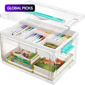High Capacity Clear Plastic Craft Organizers and Storage Box with Removable Trays and Dividers, Art Supply Organizers and Storage, Plastic Storage Bin, Ideal Containers for Coloring Books, Toys, Craft Supplies, Cosmetic Storage Box, New Year Gift