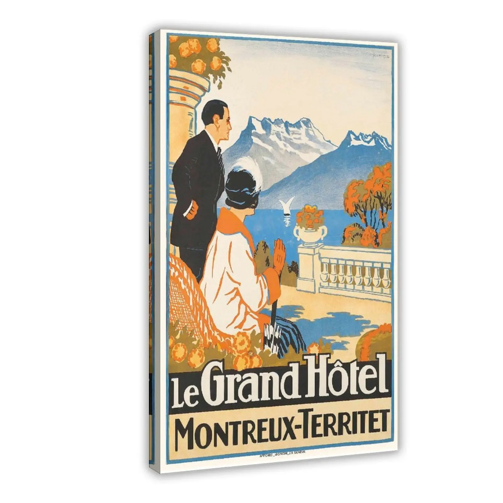 Le Grand Hotel Montreux Territet Switzerland Vintage Travel Canvas Poster Wall Art Decoration For Home Bedroom Office Living Dorm Room Decor Boys Girls Gift