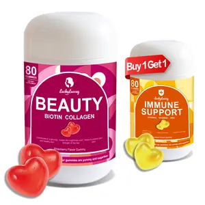TEASSO Natural Fruit Support Gummies-Collagen,Biotin,Functional Supplement Gummies Beauty Gummy Healthcare Skincare Strawberry 1PCS(80 gummies)