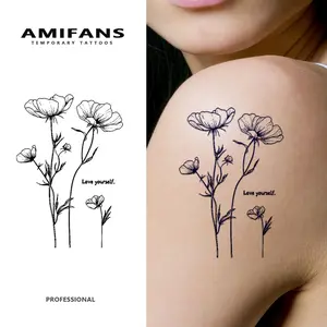 AMIFANS Temporary Tattoo "Love Yourself" Floral, Semi Permanent Tattoo,Lasting 1-2 Weeks Tattoo, Long Lasting Tattoo, Juice Tattoo, Realistic Tattoo, Romantic Tattoo, Fake Tattoo, Waterproof, Authentic Tattoo Look, Niche Design Tattoo, Fruit Tattoo