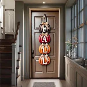 Home Decor Door Banner, 71x35 Inches Full Door Frame Design, Pumpkin and Letter Banners, Durable Polyester, Party New Year Carnival Decoration