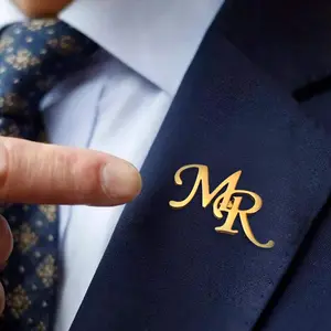 My Shape Custom Initials Brooch for Men's Suit Personalized Letters Pins Badge Nameplate Brooch Jewelry Gold Tone