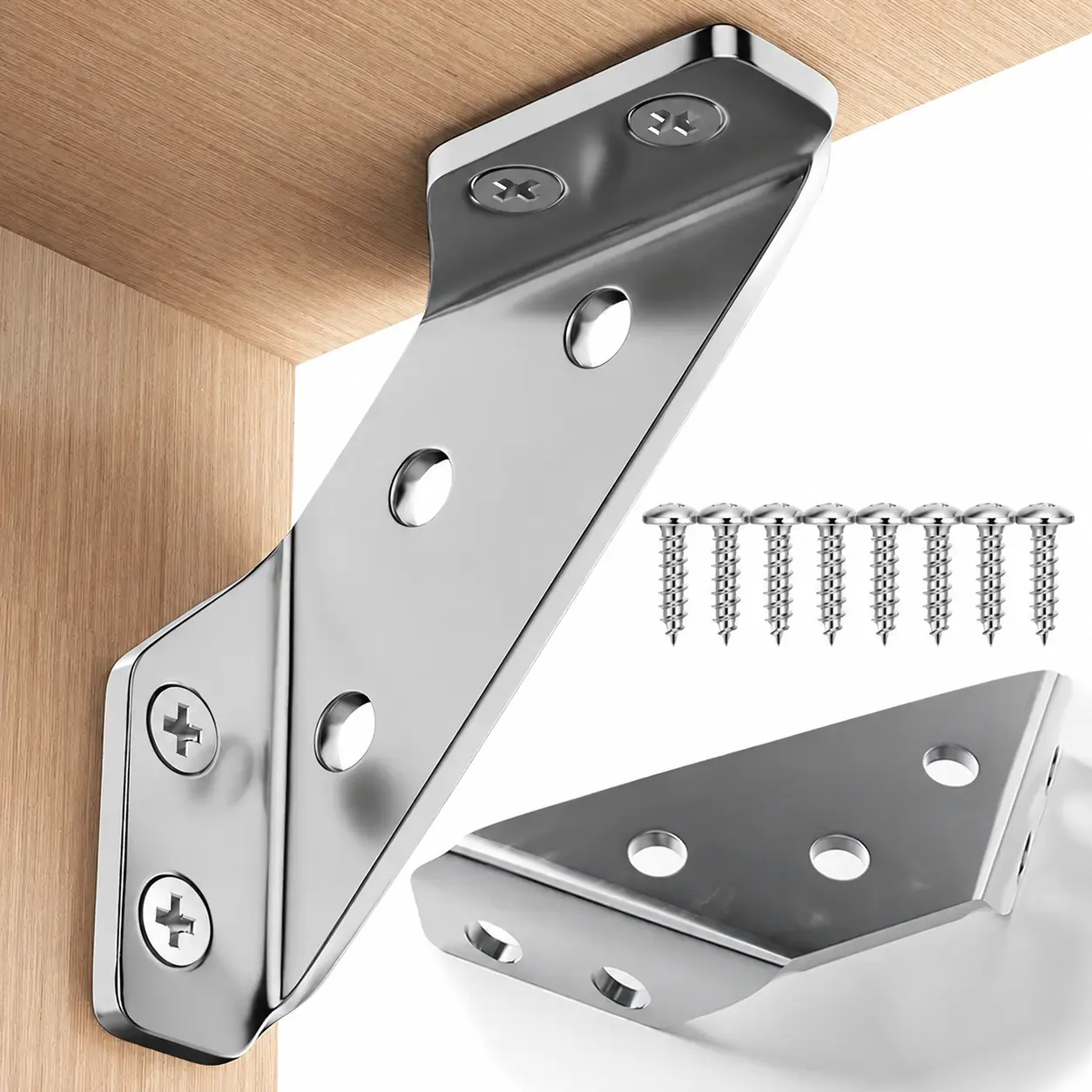 Stainless Steel Corner Brace, 90°Right AngleSupport Bracket for Cabinets & Furniture, Premium Stainless Steel Corner Brackets, Universal Metal Hardware Corner Braces with Screws,Wooden Furniture Corner Connectors Such as Drawers,Cabinets,Tables and Chairs