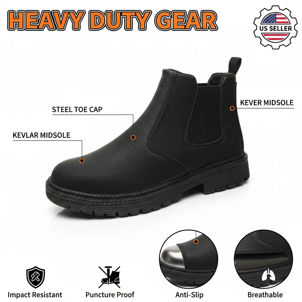 Protective Splash-proof Smash-proof Puncture-proof Breathable Safety Shoes Unisex Chef Work Shoe Waterproof Anti-slip Durable Outdoor Comfortable for Janitorial Services and Maintenance Crews Featuring Kevlar Midsole Defense Men Women