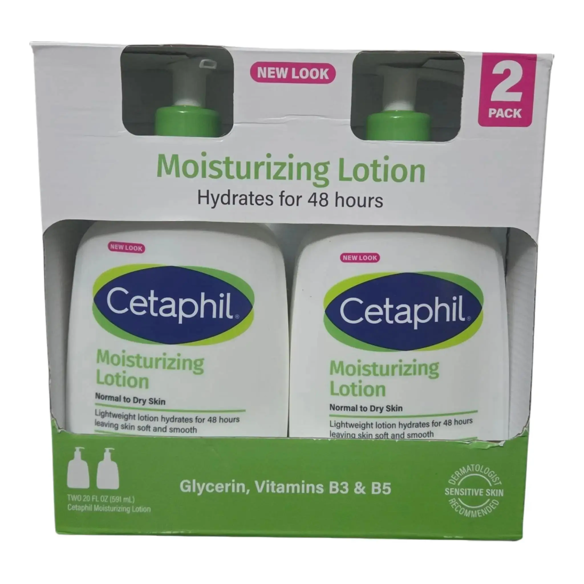 Cetaphil Moisturizing Lotion with Vitamins B3 & B5 - Everyday Mild Care Youth Hydrating Regular Edition, Gentle Daily 48-Hour Hydration for Dry to Normal Sensitive Skin, 20 fl oz Multi-Pack (2-Count), None