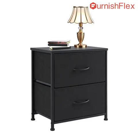 SweetFurniture Modern Bedside Table - 2-Fabric-Drawer Nightstand with Wooden Top, Steel Frame Feels Steady, 15.7" Narrow Fit, Convenient Charger & Phone Storage, Small Dresser, 15-Min Setup Quick Start, Durable Indoor Bedroom Use