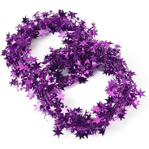 49.2 FT Star Tinsel Garlands for Christmas Purple Star Wire Tinsel Garlands with Wire Glitter Xmas Tree Hanging Decorations for Party Holiday Wedding Birthday Tree Wall Rail