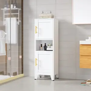 47.27" H Metal Kitchen Pantry Cabinet, Bathroom Storage Cabinet with 2 Doors and 2 Adjustable Shelves, Space Narrow Bathroom Organizer for Kitchen, Living Room, Home Office