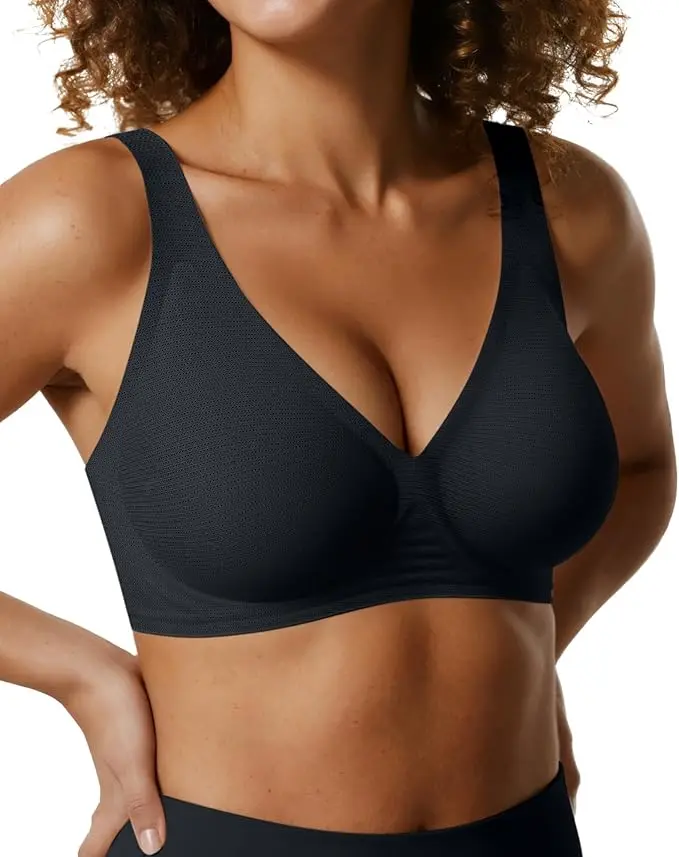 Women's Deep V-Neck Push-Up Bra, Seamless Wire-Free Padded Cotton Fabric with Adjustable Straps for Everyday Comfort