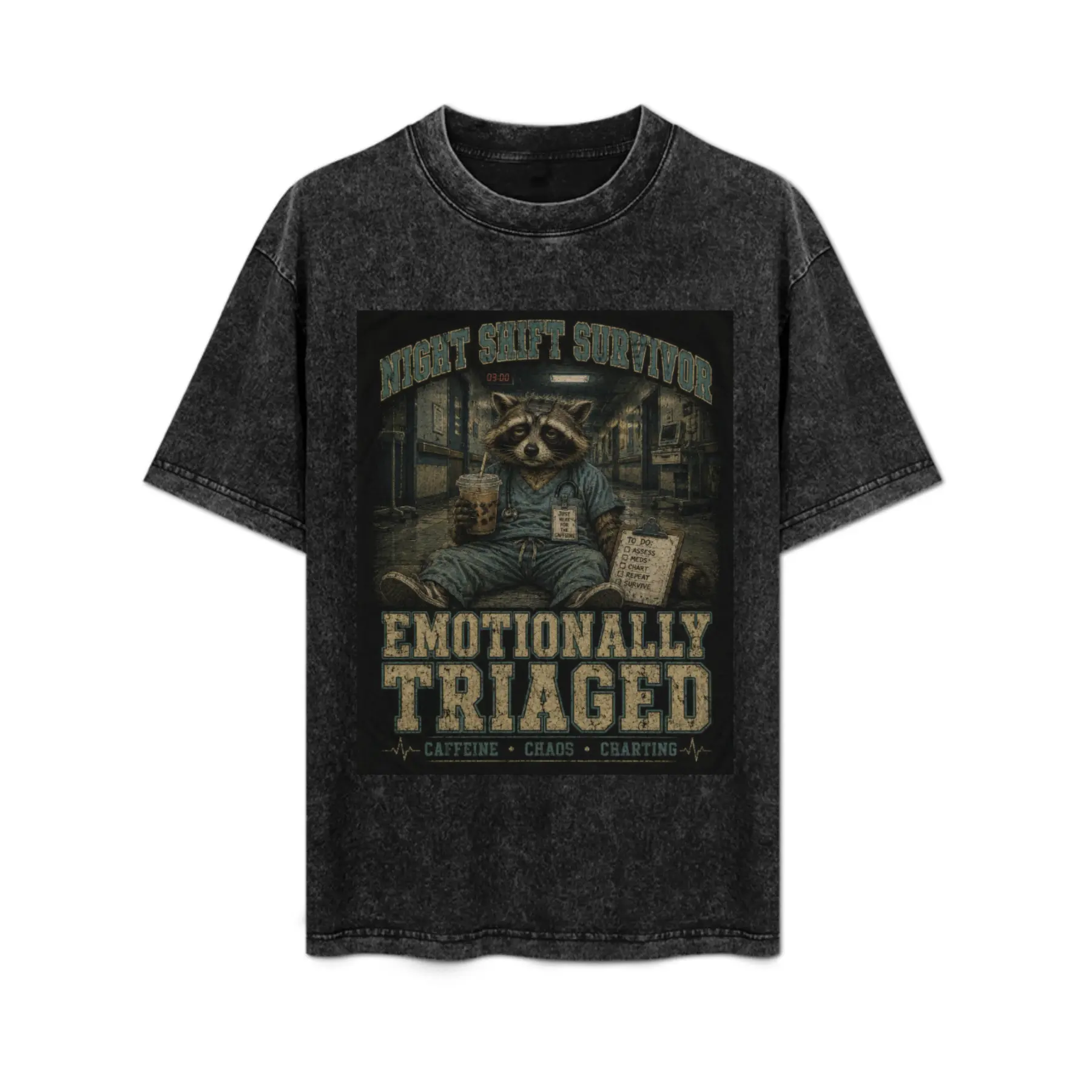 Emotionally Triaged Night Shift Nurse Vintage washed T-Shirt graphic tees y2k cotton oversized fashion Streetwear Casual classic gift top trending