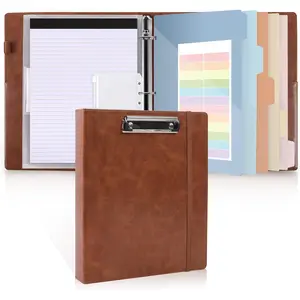 3 Ring Binder with Clipboard,1 Inch Binder, 13.2" x 10.2" PU Clipboard Binder with Notepad & 5 Dividers with 5 Pockets, Labels, Clipboard Folder  for School Office(Fit Letter Sized Paper)