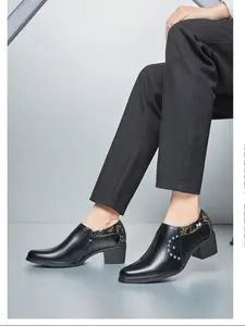 Men's High Heel Shoes with Rivets, Fashion Cuban Heels, Spliced Design, Stylish Men's Footwear