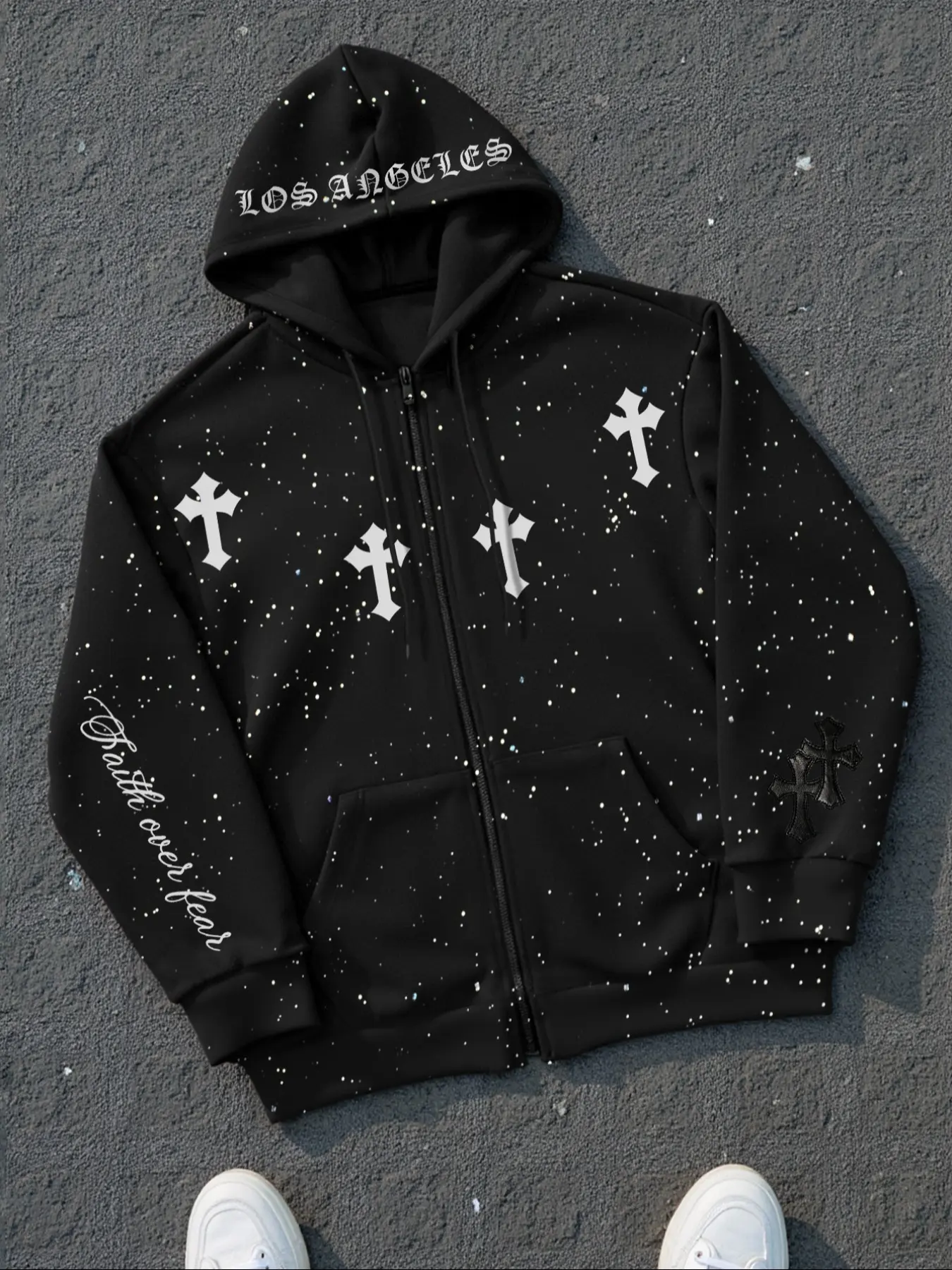 トップス Rhinestone Cross Sleeve Zip Hoodie il_fullxfull.3731264436_qiyv.jpg