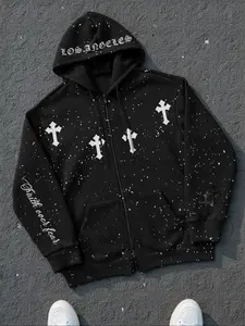 Men's Zip Up Hoodie Sweatshirt, Fashion Starry Shiny Fashion Hooded, Loose Casual Long Sleeve Pullover For Fall Outfits & Winter Outfits, Thick Soft Fabric, Mens Top For Daily Wear, Graphic Print Hoodie