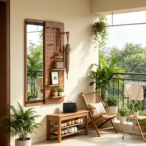 Indoor Outdoor Wall Mounted Full Length Mirror – 47.6 Inch Push Pull Sliding Mirror with Shelf and Hooks, Weather Resistant for Bedroom Patio Entryway – Full Body Mirror