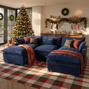OOSWIFT 108" U-Shaped Cloud Sectional Sofa – Deep Seat Chenille Couch, 2 Movable Ottomans, Thick Cushions, Solid Wood Frame, Pet-Friendly, Living Room Must-Have