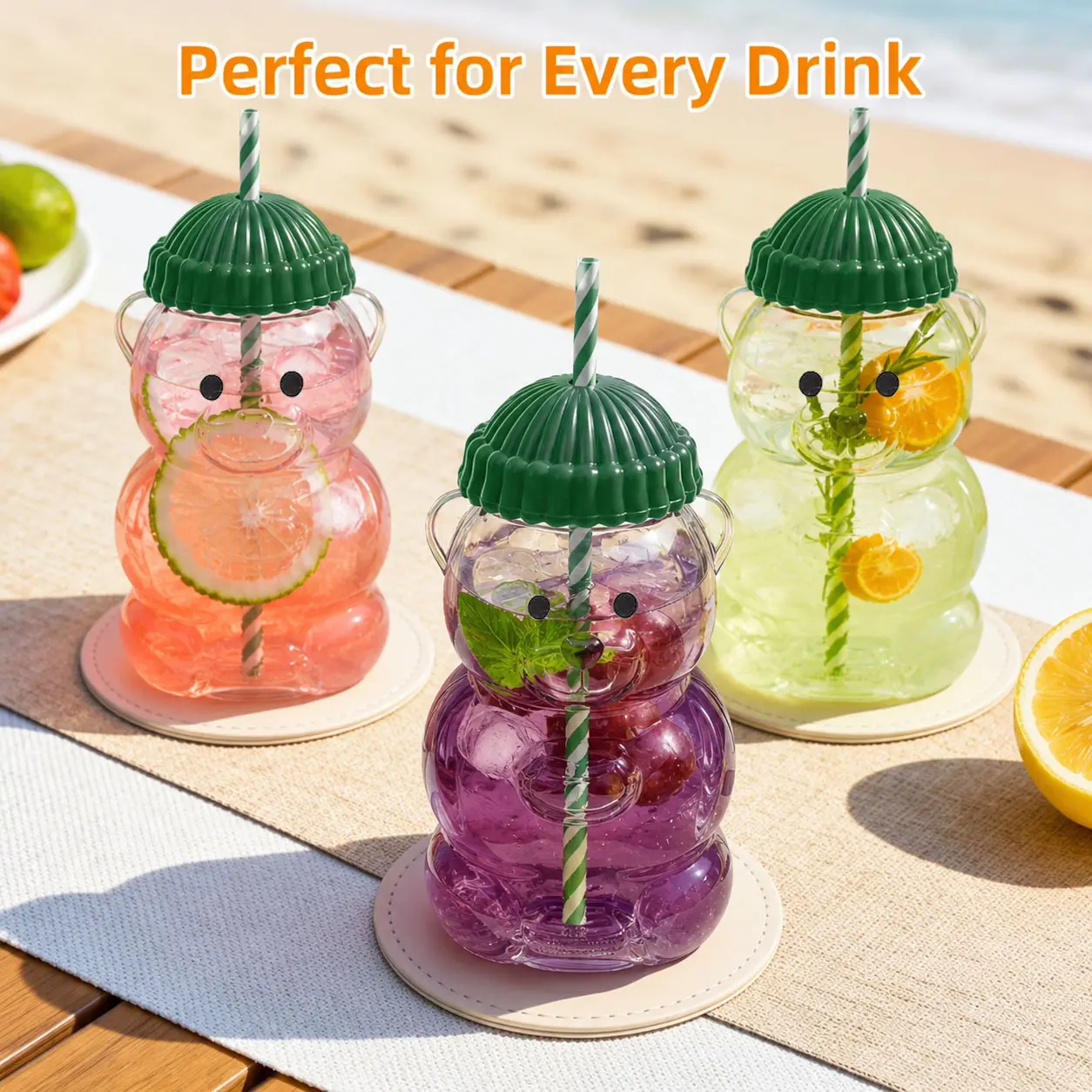 20oz Bear Glass Tumbler with Lid & Straw – Cute Iced Coffee Cup Aesthetic, Viral Kawaii Drinkware for Matcha Latte & Summer Drinks