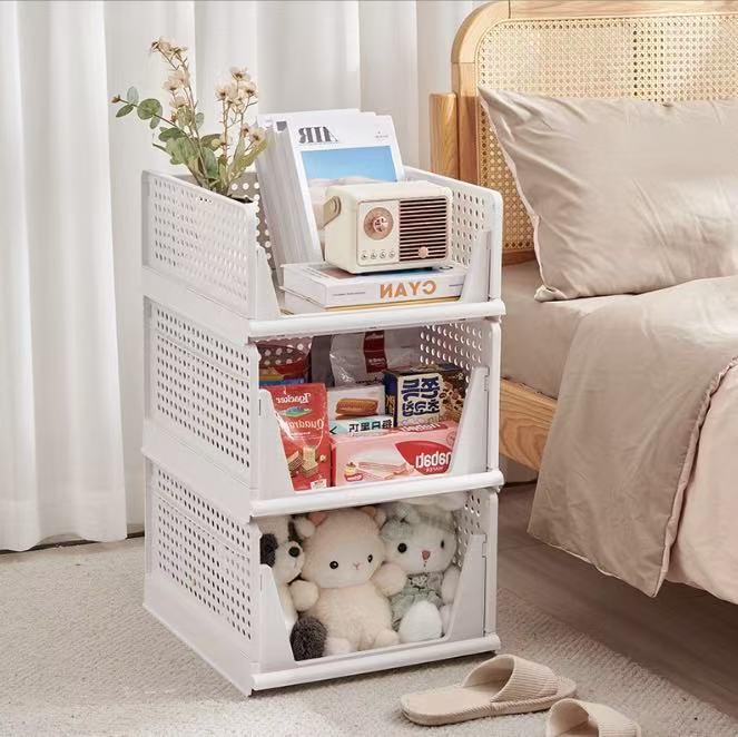 4 Pack Folding Closet Organizers Storage Box, Stackable Storage Bins, Plastic Drawer Basket Closet Storage for Wardrobe Cupboard Kitchen Bathroom Office