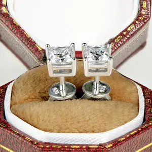 PYQ Princess Cut Moissanite Stud Earrings 10K Gold Post & 4-Prong 925 Silver Setting, Simple Versatile Live Stream Wholesale
