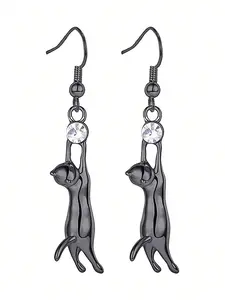 1 Pair Cute Cat Cubic Zirconia Drop Earrings For Women For Valentine's Day Gift Wedding Engagement Anniversary Party Jewelry
