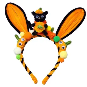 Handmade Special Halloween Fuzzy Headband Hairband Hairband, Halloween Costume, Black cat pumpkin with ears