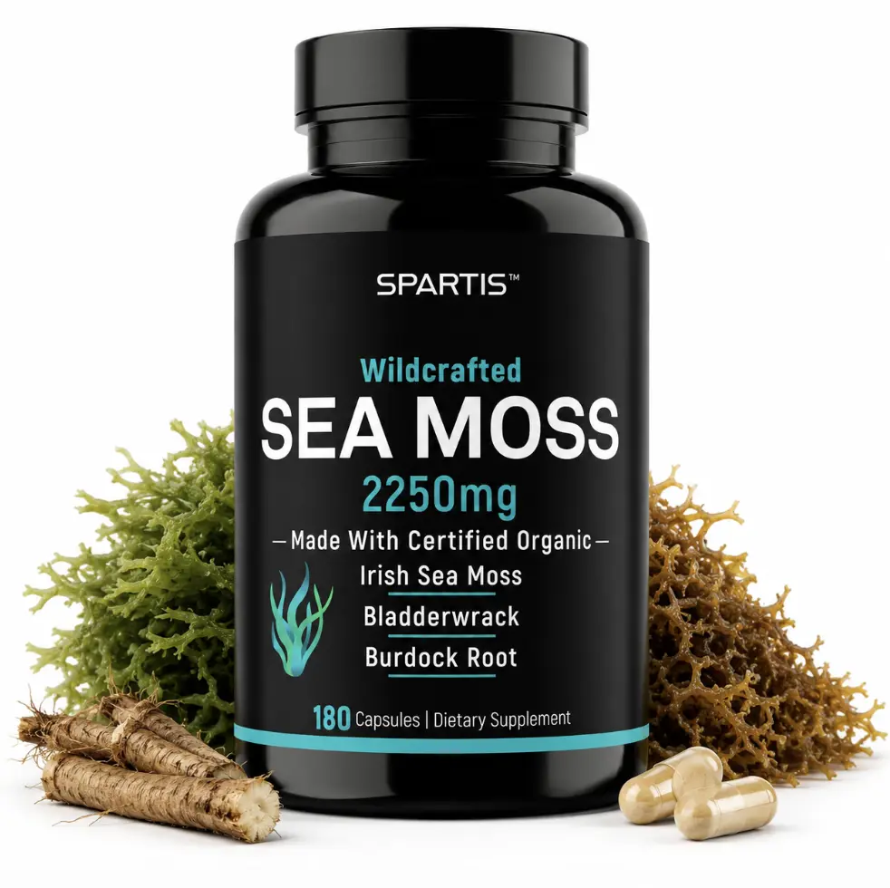 SPARTIS Organic Irish Sea Moss, Bladderwrack & Burdock Root Blend Supplement Capsules, 180 Count Herbal Healthy Wellness
