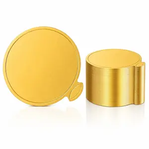 50 pcs - 3.50 Inch Mini Round Golden Cake Boards, Mousse Cupcake Base Paper Plates, Circle Dessert Board, Gold
