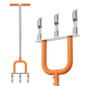 Lawn Aerator, Stainless Steel Lawn Aerator Tool with 3 Hollow Tines, Yard Grass Soil Core Aerator, Manual Lawn Plug Aerators, Core Aeration Tool for Lawn Garden Compacted Soil (Orange)