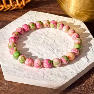 Pink Rain Flower Jade Bracelet 8mm Natural Crystal Beads for Love, Serenity & Emotional Balance Handmade Healing Energy Jewelry