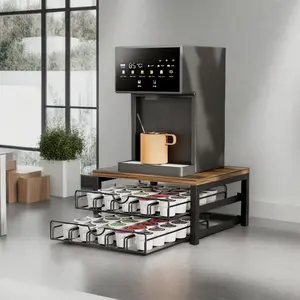 K Cup Organizer, Coffee Pod Holder Rack, Under Cabinet Pod Holder with Sliding Drawer holds up to 50 K-Cup Pods,Rustic Brown