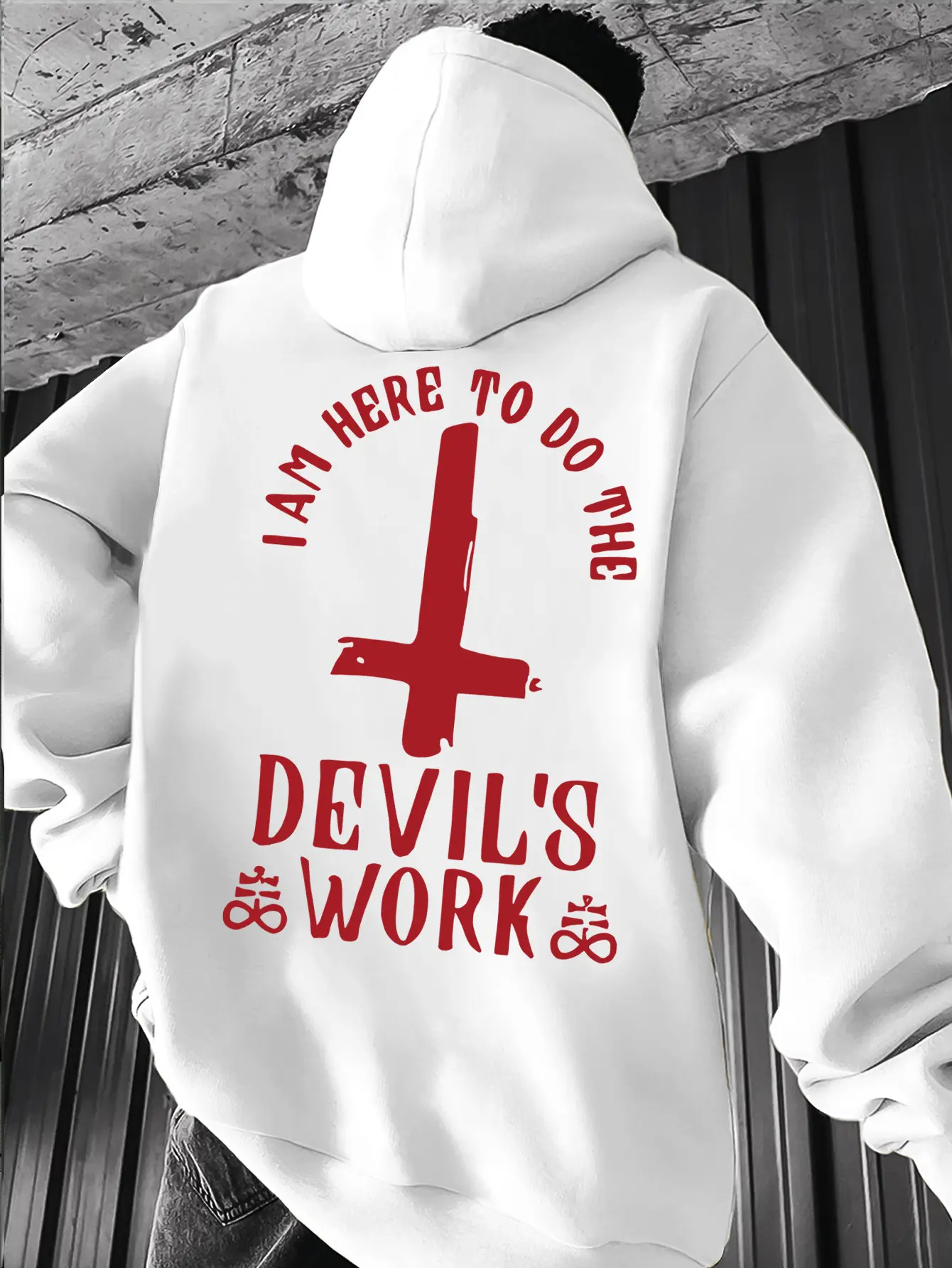 Men's Gothic Dark Red Hoodie with Pentagram & Devil's  Back Print - Heavy Metal Inspired Casual Pullover, Adjustable Hood & Kangaroo Pocket, Machine Washable Streetwear Sweatshirt for Fans