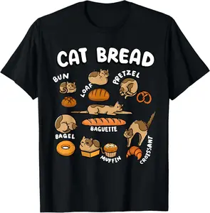 Cat Bread Foodie Kittten Pet Owner Loaf Lover Cat T-Shirt Pure Cotton Graphic Tees Menswear Top: Gifts for Men & Women