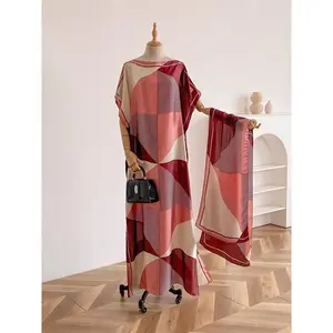 Women's Colorblock Print Long Scarf & Poncho Set, Casual Soft Comfortable Shawl for Beach Vacation,  Beach Cover Ups,  Fashion Accessories for Women & Girls