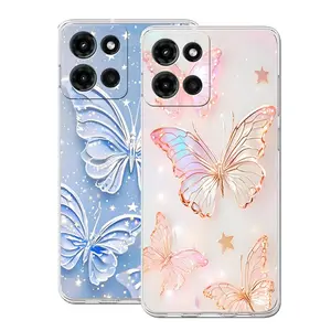 Elegant Butterfly Glitter Phone Case for Motorola Moto G Stylus 5g, Ultra-Thin Soft Tpu Shockproof Cover, 2-Pack for Women and Girls