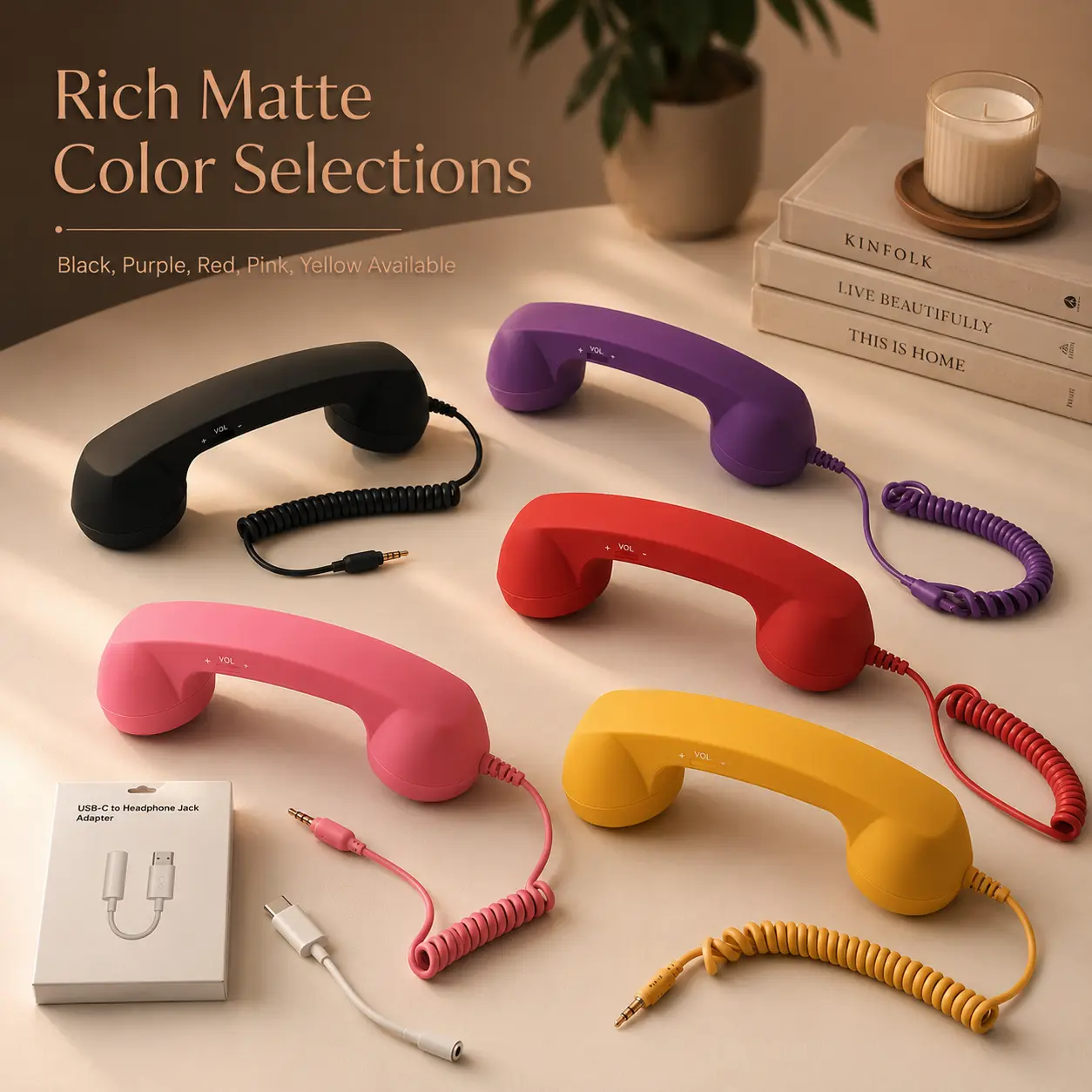 New Retro Audio Headphone Earpiece - Retractable Plug, Clear Sound, Noise Reduction, Volume Control, Type-C Adapter Included, Compatible with Phones/Tablets/Computers, Multi-Color, Ideal Senior Hands-Free Call Accessory, Practical Christmas Gift