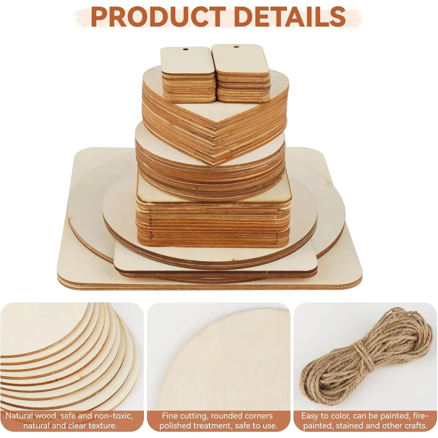 65-Pack Rustic Close-to-Nature Natural Unfinished Round Wooden Art Boards (10x10 cm, 2 mm) - Blank Boards for Painting, Carving, Crafts - DIY Enthusiasts' Home Improvement Supplies