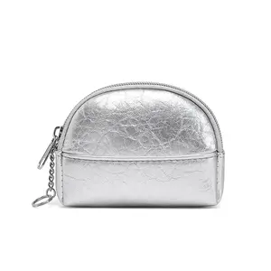 TikTok Viral Shiny Silver Mini Wallet – PU Leather Compact Coin Purse for Women, Lightweight Zipper Pouch for Everyday Carry, Fits Cards & Lipstick Slim