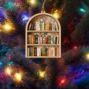 Christmas Bookshelf Wooden Decorations, Christmas Tree Book Gifts, Book Lover Gifts, Reading Club Decor, Bookish Decor, Book Exchange Gift, Decorative Ornament, Home Decor Ornament, Hanging Ornament
