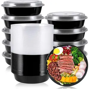 50 Pack Meal Prep Container, 24 oz Round Plastic Disposable Bowls with Lids, Food Microwave and Freezer Safe