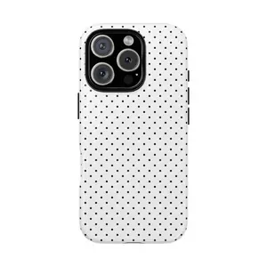 TINY POLKA DOTS Phone Case, Black and White, Cell Phone Case, Black and White, Fun, Trendy, Gift for Her, Case for iPhone 17 16 Pro, Plus, Promax, Tough Case, Case Compatible with Samsung Galaxy S25