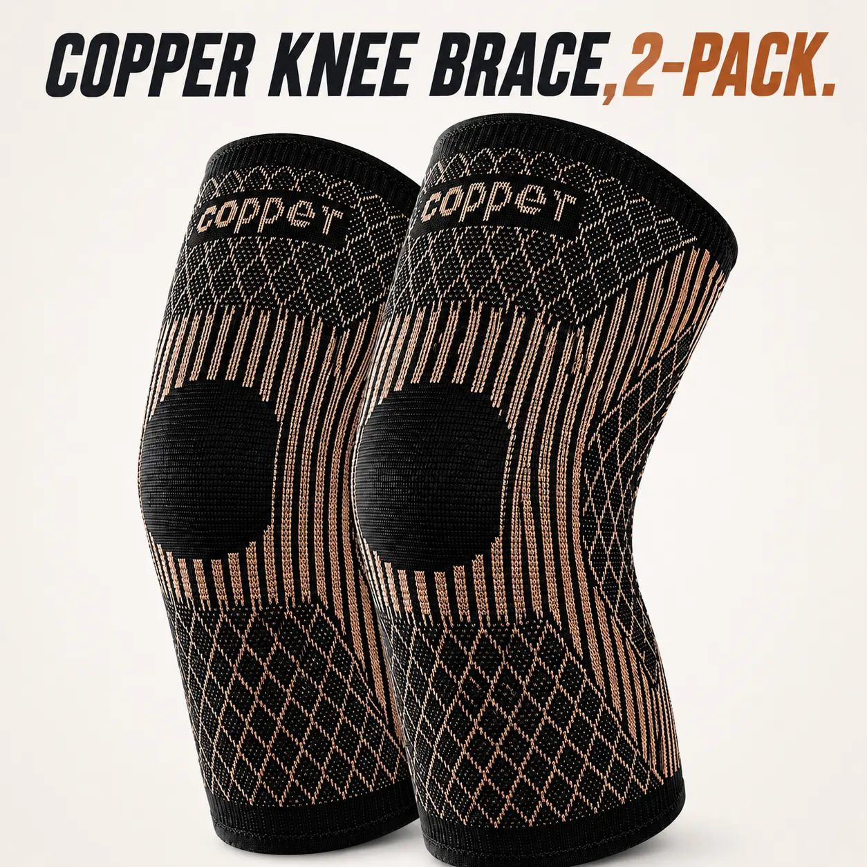 2 Pack Copper Knee Brace for Men and Women , Compression Support Copper Fabric, Effective Support, All-day Wearability - Compression Sleeve for Arthritis Pain, MCL, Sports & Injury Recovery