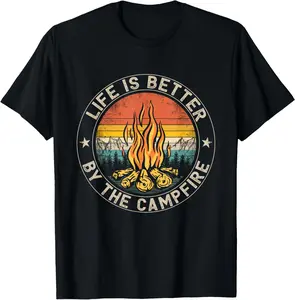 100% Cotton Life is Better By The Campfire Camping Campfire T-Shirt