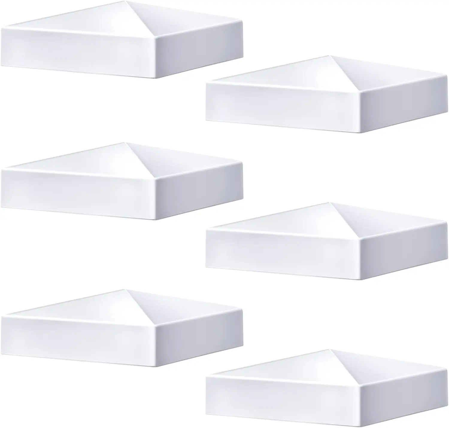 6 Pcs Pyramid White PVC Vinyl Post Top Caps, Fence and Deck Post Caps for Vinyl Fence Posts (5 x 5 Inch), Pvc Material
