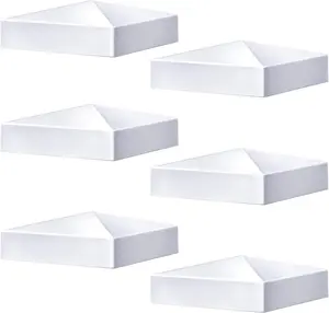 6 Pcs Pyramid White PVC Vinyl Post Top Caps, Fence and Deck Post Caps for Vinyl Fence Posts (5 x 5 Inch)