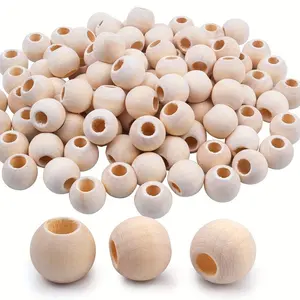 50pcs/set Large Hole Wooden Beads for Diy Jewelry Making - Craft Supplies, No Power Needed