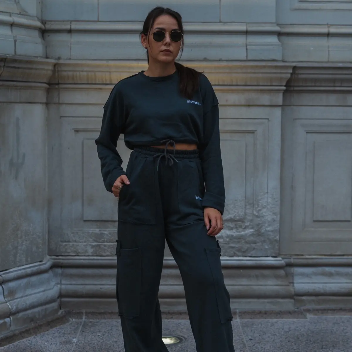 Cropped Sweatshirt & Cargo Pants . Matching Set matching  sets